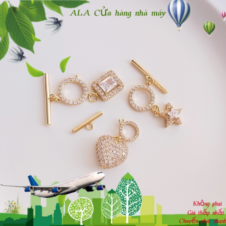 💖Đồ trang sức DIY💖Mạ vàng 14K giữ màu dây đai mặt dây chuyền trái đào trái tim năm cánh ngôi sao vi bộ zircon OT Khóa vòng đeo tay DIY vòng cổ trang sức khóa đóng khóa[Khóa kết nối/Khóa kẹp/đóng khóa/Vòng tay/Vòng cổ]