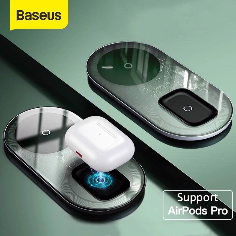 Đế Sạc Không Dây Siêu Nhanh Baseus 2in 1 Công Suất 15W 2 Trong 1 Sạc Nhanh Cho Iphone, Airpood, Samsung, Huawei
