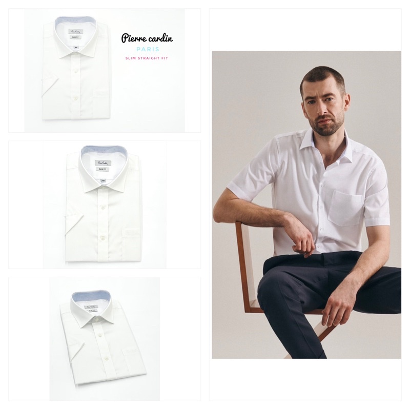 áo sơ mi nam Trắng cotton Cộc Tay Pierre Cardin, Chính Hãng, Form Slimfit,, Morano, 22M19