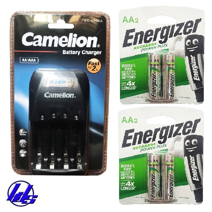 Combo bộ sạc nhanh pin AA, AAA BC-0905A kèm 4 pin sạc Energizer AA 2000mAh