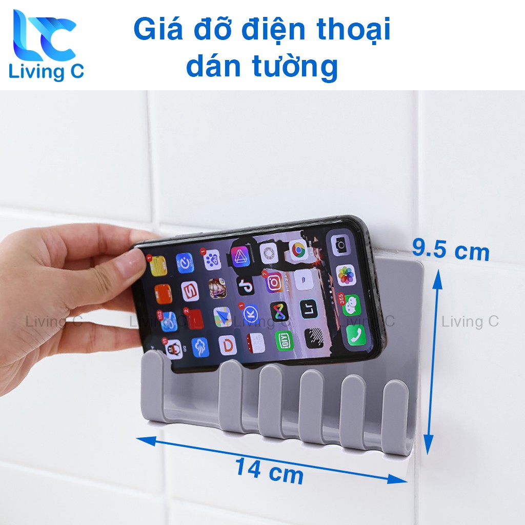 Giá đỡ điện thoại dán tường Living C, kệ đựng remote điều khiển có sẵn miếng dán tường _MBC