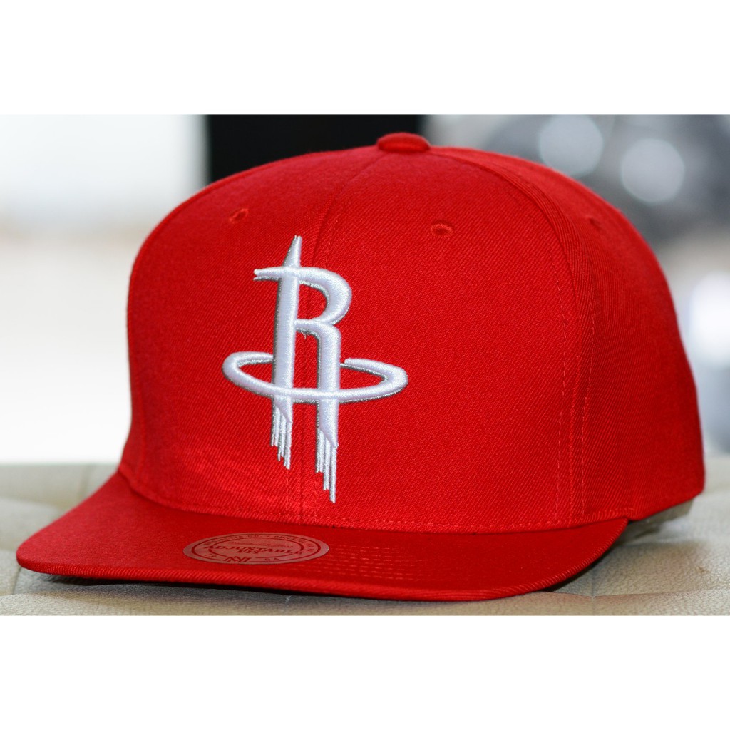 Nón snapback NBA chính hãng,mũ Mitchell & Ness Houston Rockets Team Logo red snapback ( Hình thật )