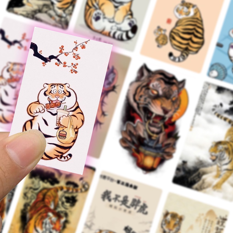 12 hình Sticker hình chú hổ cute in UV cao cấp dán mũ bảo hiểm, vali, laptop cực xinh PVC chống nước cắt sẵn