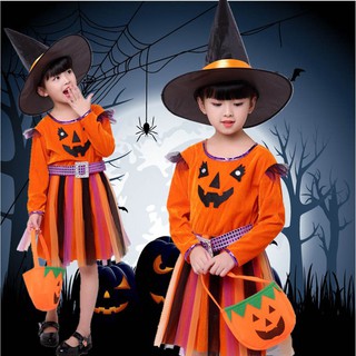 Bộ trang phục hóa trang thiết kế bí ngô Halloween đáng yêu cho bé gái