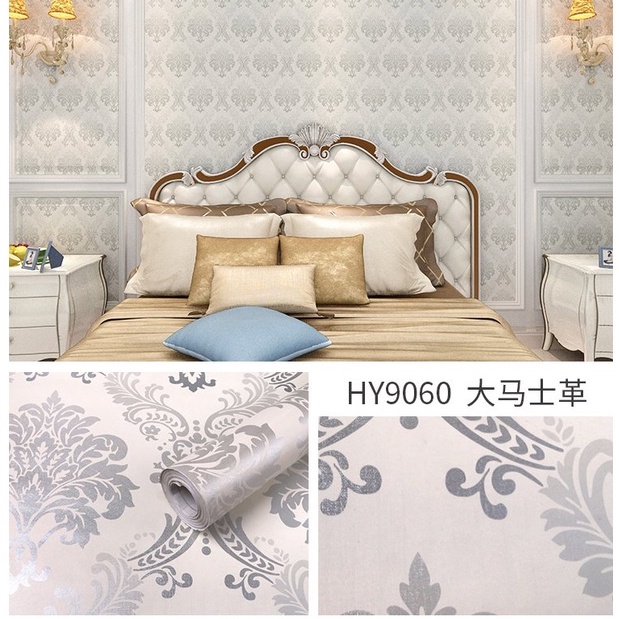 10m giấy dán tường sẵn keo hoa văn châu âu bạc khổ 45cm 5240-1