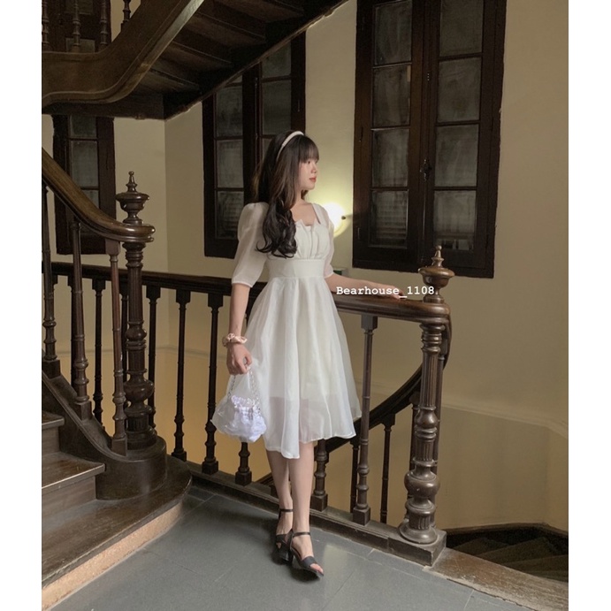 🥰 ĐẦM VÁY TRẮNG CỔ V PHONG CÁCH TIỂU THƯ * ART2 *