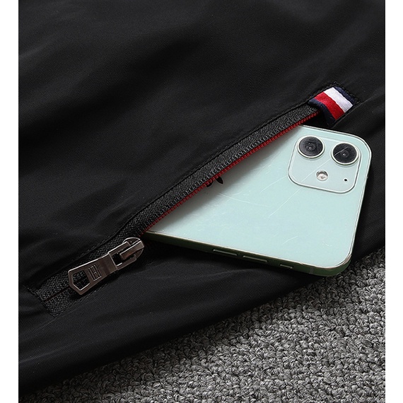 Áo Khoác Tommy Phối Khóa Kéo Phía Trước Cổ Điển Cho Nam