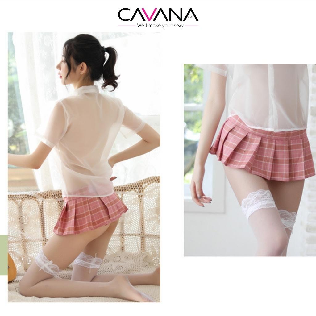 Đồ ngủ cosplay, cosplay học sinh sexy xuyên thấu dễ thương vải voan C13 - CAVANA STORE