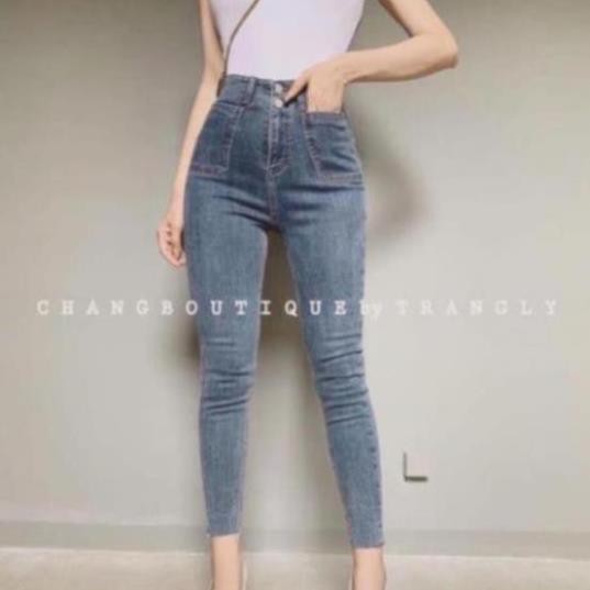 Quần jean nữ 2 cúc túi vuông quần bò dáng ôm cạp cao siêu tôn dáng thời trang Banamo Fashion quần bò 2 túi ốp 761