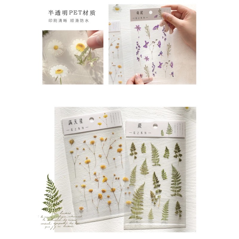 Sticker - Hình dán mẫu hoa  có 2 dạng: 1 tấm rời và set 10 tấm