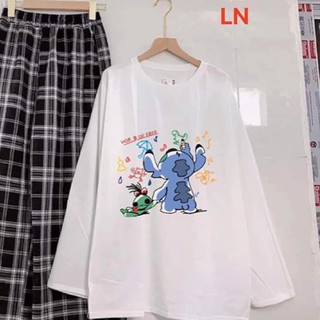 Áo thun nữ dài tay hoạ tiết chuột tập vẽ dáng Unisex form rộng bo tay bo gấu phong cách Ulzzang