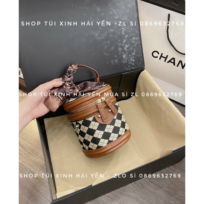 túi trụ tròn cặp lồng đeo chéo ô trám kiểu dáng hàn quốc, đi chơi đi tiệc siêu xinh