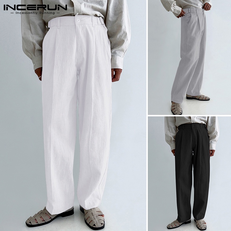 Quần dài Incerun dáng bút chì ống rộng màu trơn phong cách công sở thoải mái cho nam
