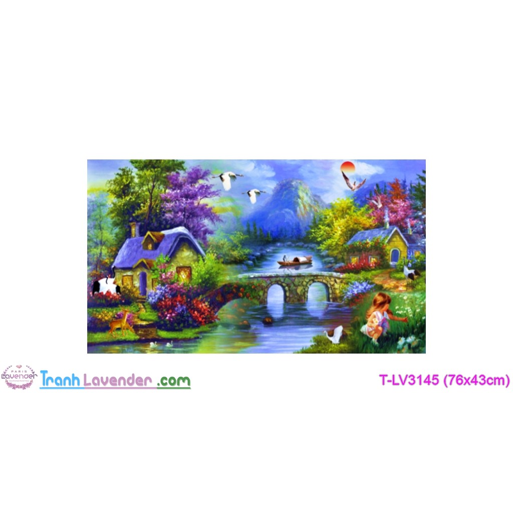 Tranh thêu chữ thập Phong cảnh Gia Đình Hạnh Phúc (76x43cm)