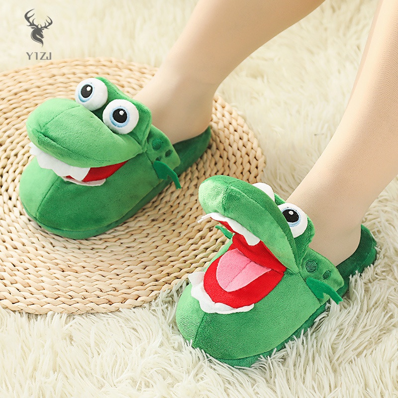 Dép Cotton Phối Lông Thiết Kế Hình Cá Sấu Có Thể Di Chuyển Dành Cho Nữ