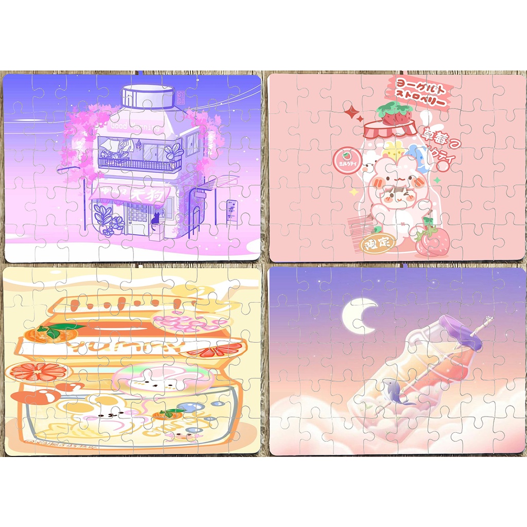 tranh ghép hình qủa bơ A5 40 mảnh TGHI1 gấu cherry trà sữa trứng lười yakult hoa cúc GD bò sữa gudetama shiba roro jump