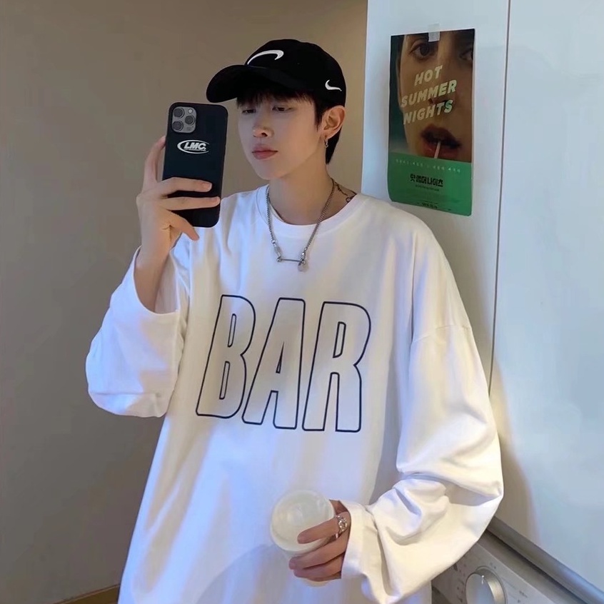 Áo thun tay dài cổ tròn in chữ thời trang thu đông cho nam