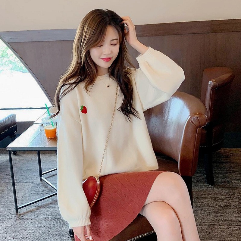 Áo len nữ form rộng hàn quốc dài tay cổ tròn hoa quả màu pastel chất đẹp siêu xinh dễ thương hàng quảng châu cao cấp
