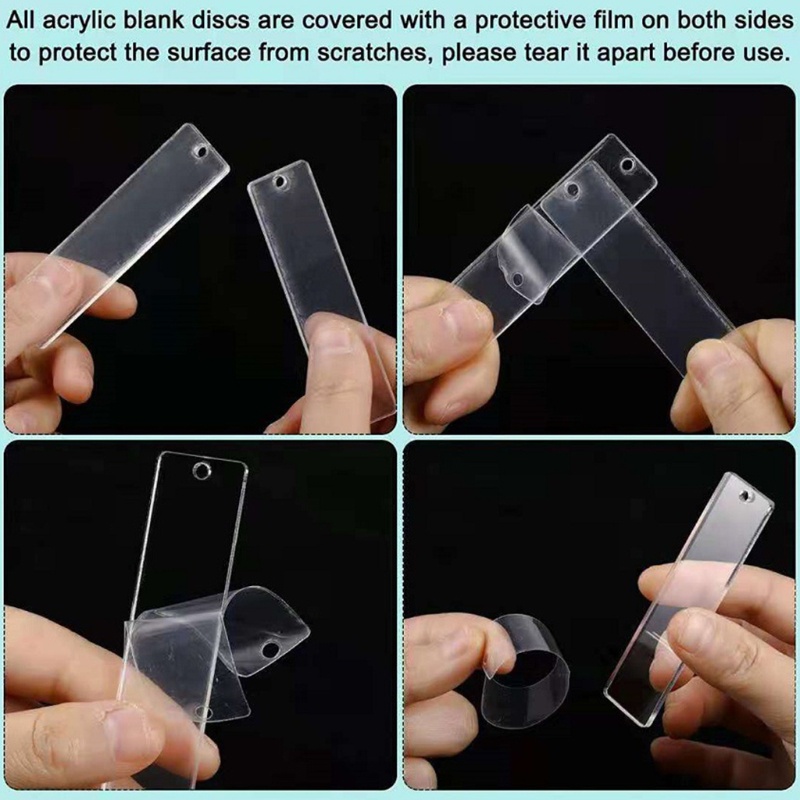 Set 40 Đĩa Nhựa Acrylic Trong Suốt Hình Chữ Nhật Trơn Kèm 30 Đĩa Thay Thế Cho Móc Khóa