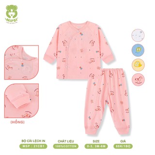 Bộ Quần Áo Sơ Sinh MIPBI -100% COTTON - Bộ Bo Cài Lệch In Hình - Thấm Hút Và Mềm Mại(20CB.1)