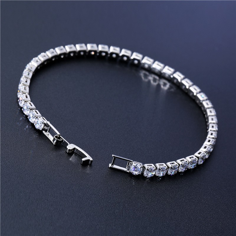 Vòng đeo tay mạ bạc đính hạt đá zircon nhân tạo 4mm thời trang dành cho nam và nữ