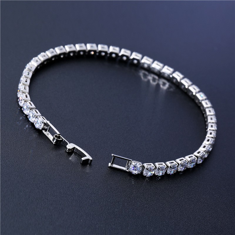 Vòng tay bạc đính đá zircon 4mm cho cặp đôi nam và nữ NoBrandUnisexZircon