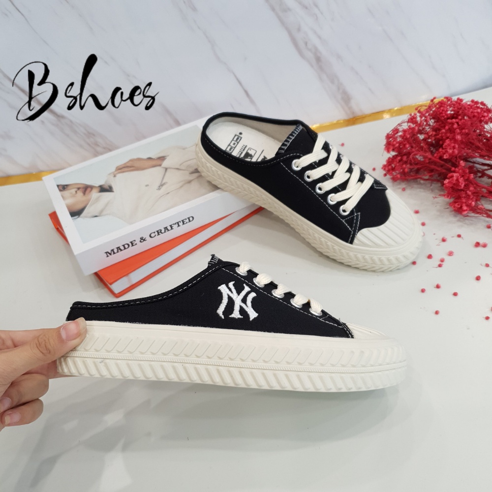 Giày bệt nữ, sục thể thao nữ B Shoes, thêu chữ NY, sục bata đạp gót, đế cao su cao cấp - hàng xịn fullbox M2