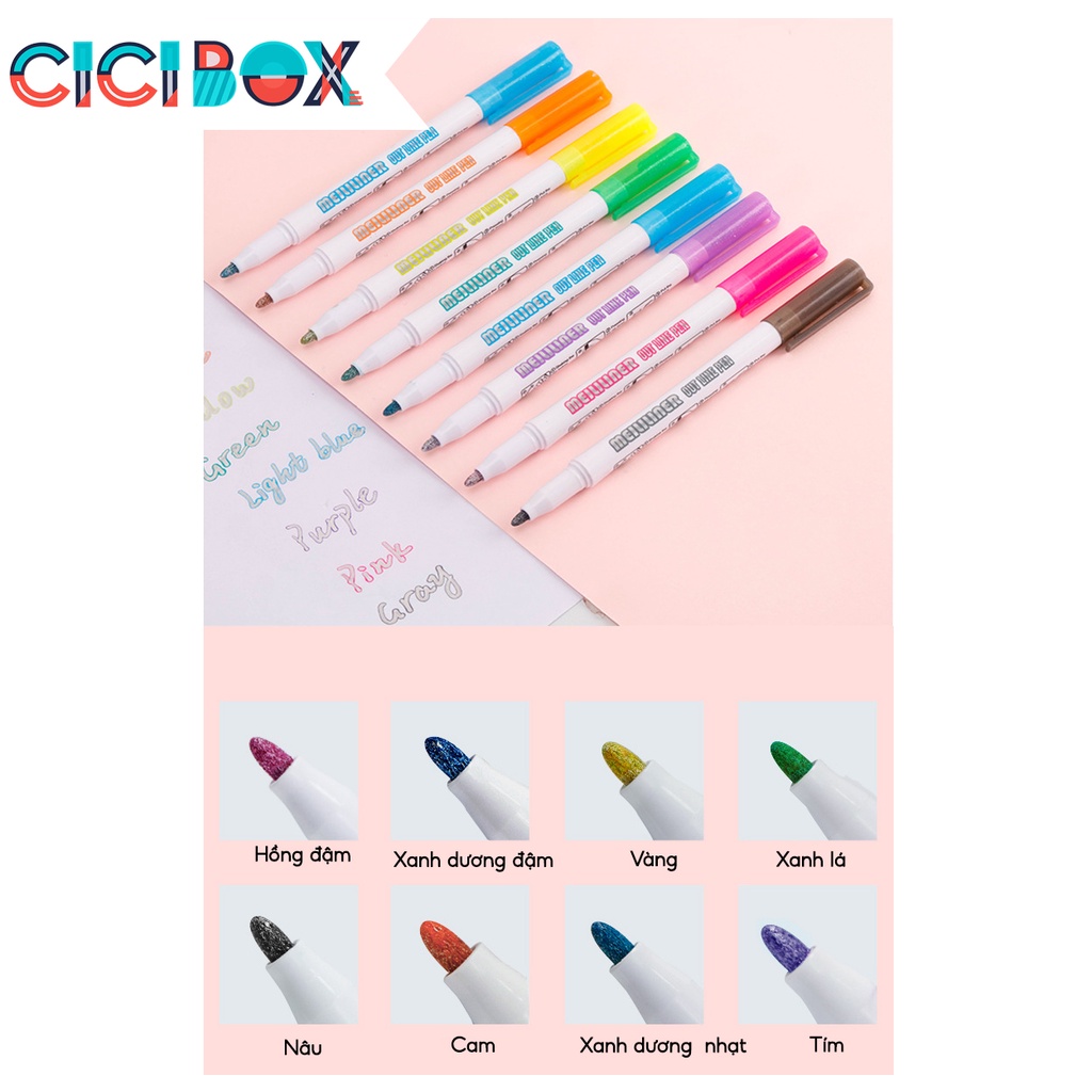 Bút nhũ ghi chú meili liner màu ánh nhũ dùng vẽ nghệ thuật, Bộ bút Highlight phong cách độc đáo CICIBOX