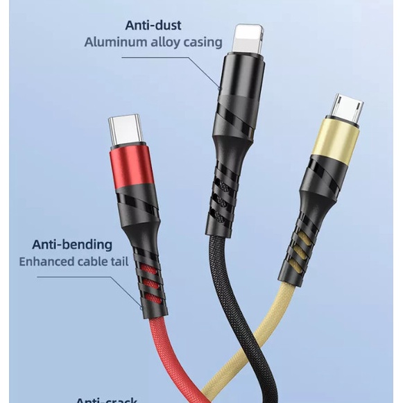 Cáp sạc nhanh 3.1 Remax 186 Cho Ip 3 in 1 dài 1.2m