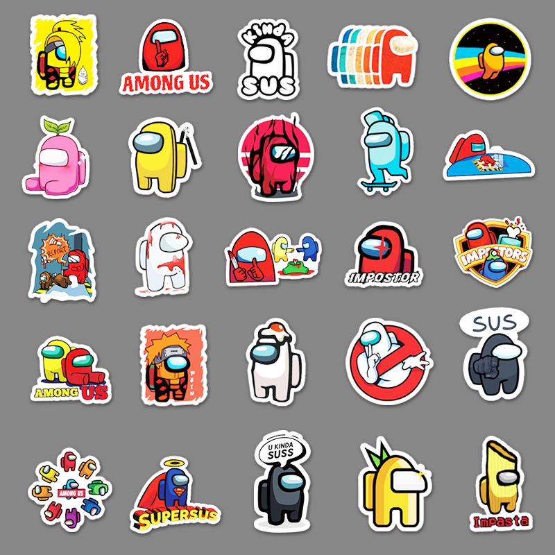 Combo 30 Sticker Chống Nước Decal Dán Điện Thoại Laptop Mũ Bảo Hiểm Vali Guitar Bình Nước [AMONG US]