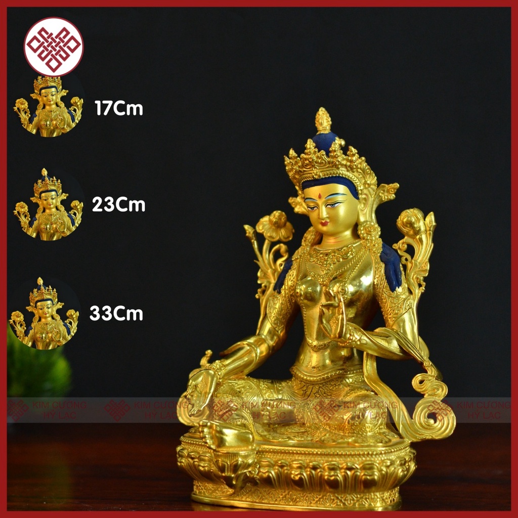 Tượng Phật Tara Xanh Mật Tông  Đồng Mạ Vàng