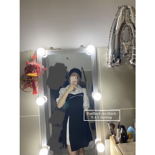Đầm công sở phối trắng đen