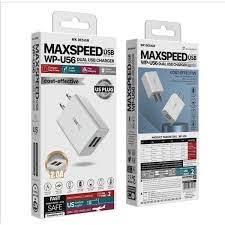Củ sạc nhanh 2 cổng USB- WK  U56, công suất 10W (5V-2A)