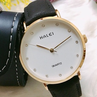 Đồng hồ cặp nam nữ Halei dây da mềm thời trang Tặng Hộp Tặng 2 Pin Dự Phòng