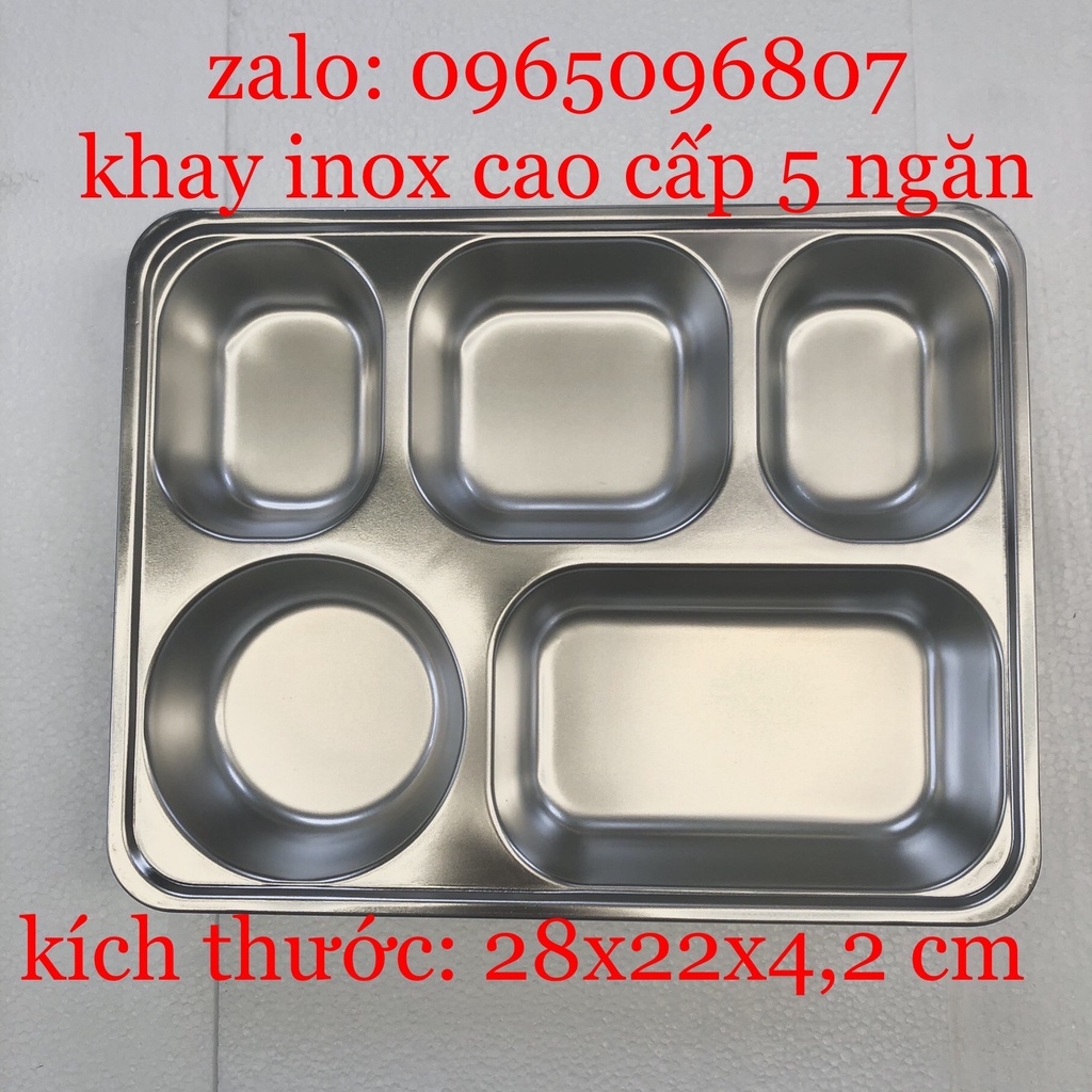 khay cơm 5 ngăn giá rẻ , khay inox 28 x 22 x 4 cm  , khay inox 5 ngăn sâu lòng , khay inox cao cấp