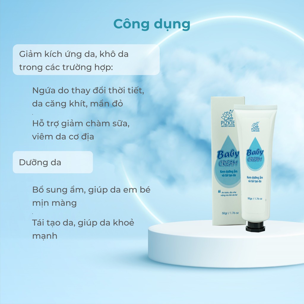 Kem Dưỡng Ẩm Giảm Nứt, Nẻ, Giúp Tái Tạo Da PIZKIE BABY CREAM 50gr