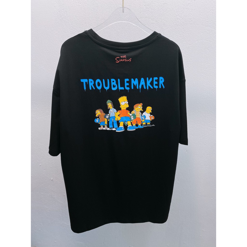 ÁO THUN UNISEX FORM RỘNG OVERSIZE TAY LỠ CAO CẤP IN 2 MẶT SIMPSON TROUBLE MAKER