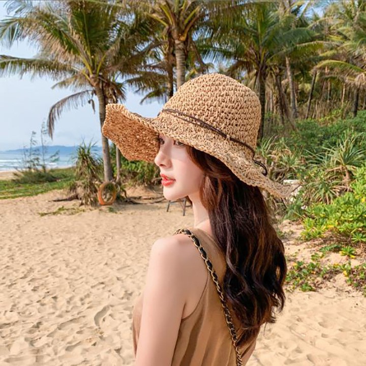 Mũ cói móc len xinh xắn phong cách Hàn Quốc đi biển cho nữ