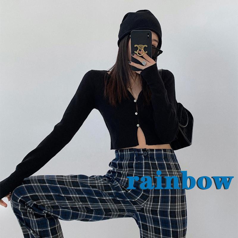 Áo Thun Lửng Tay Dài Màu Trơn Phối Hàng Nút Màu Cầu Vồng Thời Trang Cho Nữ | BigBuy360 - bigbuy360.vn