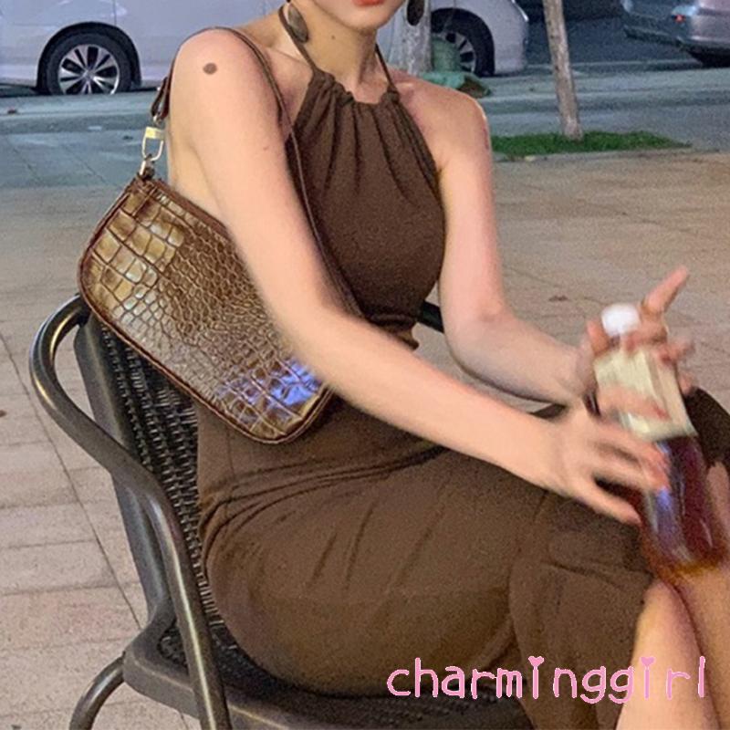 Đầm dài không tay hở lưng màu trơn quyến rũ dành cho nữ