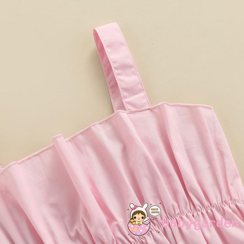 Bộ Áo Croptop Hai Dây + Quần Short Màu Trơn Lưng Thun Đính Nút Dễ Thương Cho Bé Gái 6 Tháng Tuổi 5 Tuổi