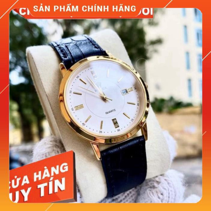 (Rolex.viền trơn) Đồng hồ Nam rolex dây da mềm, máy pin nhật, thẻ bảo hành 12 tháng