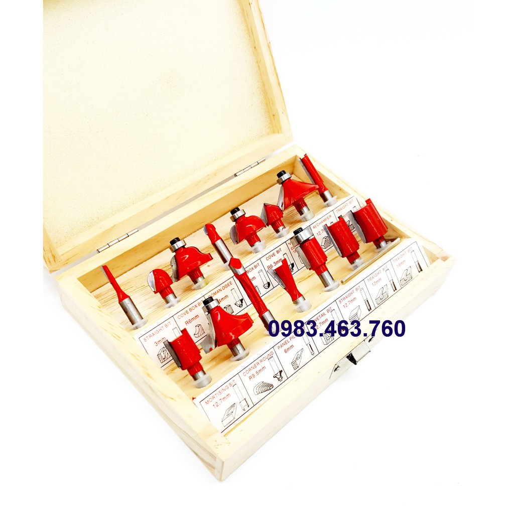 BỘ 15 MŨI PHAY GỖ CỐT NHỎ 6.3mm CAO CẤP