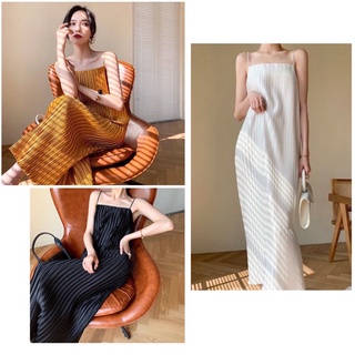 (Ảnh Thật) Đầm Maxi 2 Dây Dập Li Thắt Nơ Lưng