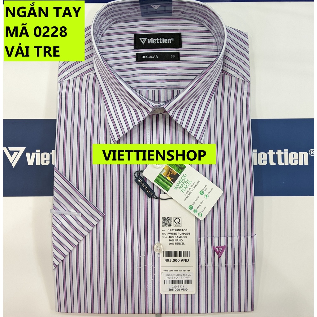 (0228 SS) ÁO SƠ MI VIỆT TIẾN NGẮN TAY VẢI TRE KẺ SỌC