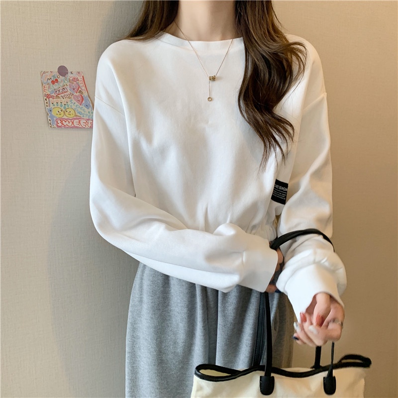 SUXI Áo Sweater Tay Dài Màu Sắc Đơn Giản Lưng Cao Dễ Phối Đồ Thời Trang Cho Nữ