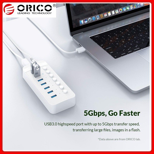 Bộ Chia Cổng USB Hub ORICO CT2U3-10AB/CT2U3-7AB-WH Trắng (7-10 cổng USB 3.0 có công tắc riêng lẻ) - Hàng chính hãng