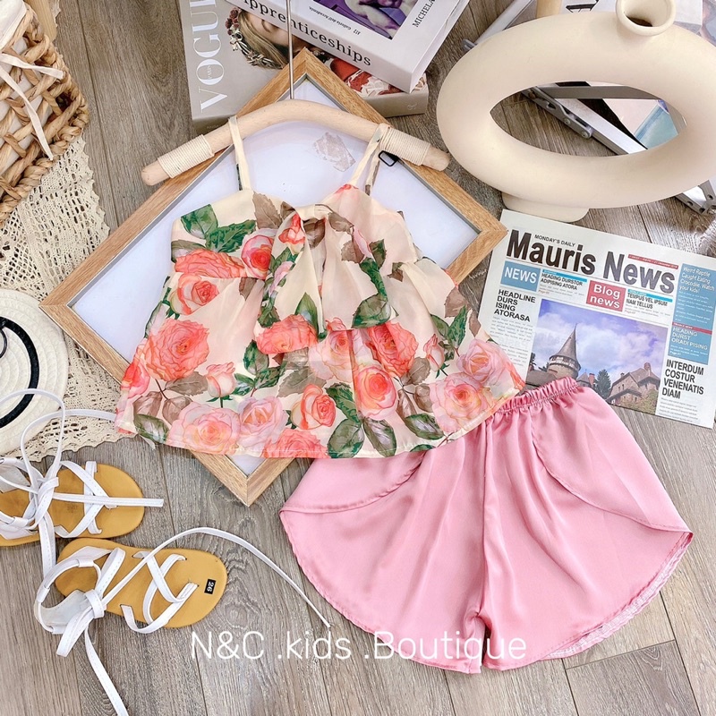 Set áo von tơ quần lụa cho bé gái