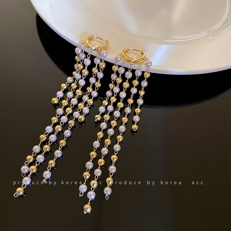 Bông Tai Tua Rua Dài Đính Ngọc Trai Thời Trang Cho Nữ