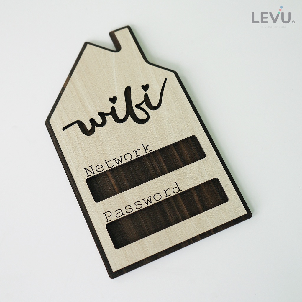 Bảng gỗ decor vintage ghi thông tin wifi trang trí quán chính hãng LEVU